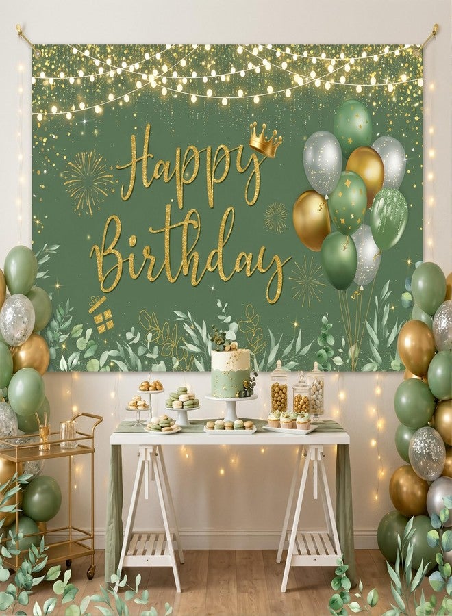 Mocsicka Green Happy Birthday Backdrop Banner Decorations for Women 6x3.6ft - Image 2