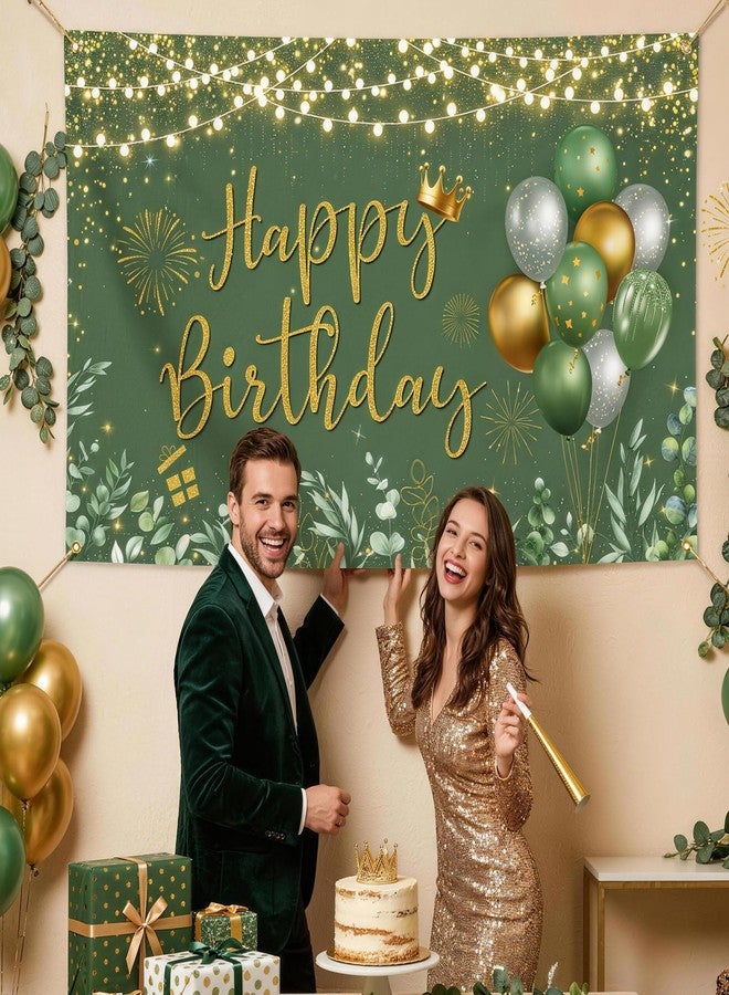 Mocsicka Green Happy Birthday Backdrop Banner Decorations for Women 6x3.6ft - Image 3