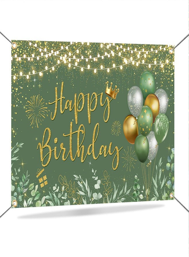 Mocsicka Green Happy Birthday Backdrop Banner Decorations for Women 6x3.6ft - Image 1