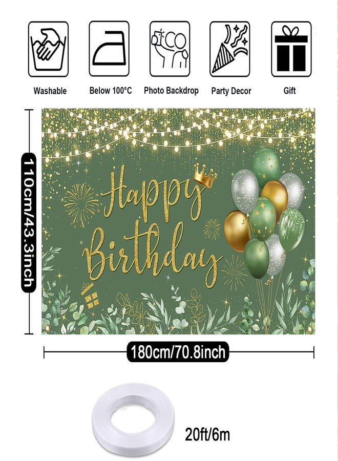 Mocsicka Green Happy Birthday Backdrop Banner Decorations for Women 6x3.6ft - Image 5
