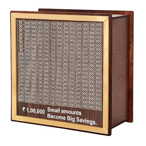 GO WELL Money Bank Chandan Wood Wooden Piggy Bank for Kids & Adults, Coin Box with Carved Design, Savings Box, Mini Bank, Wooden Coin Box, Money Saver, Piggy Bank with Numbers (Pack of 001) - Image 1