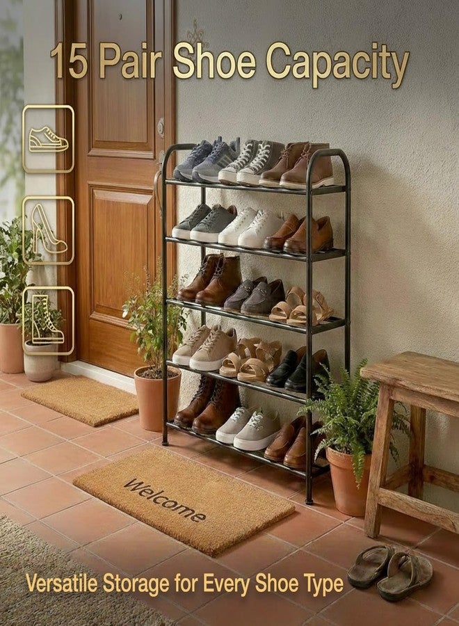 LACOSSI Metal Shoe Rack |5-Layer Shoe Stand for Home |Shoe Rack with Shelf, Folding Shoes Rack for Bedroom, Living Room,Entryway, Black,Footwear Stand for Home, Organizer (Mat Black) - Image 5