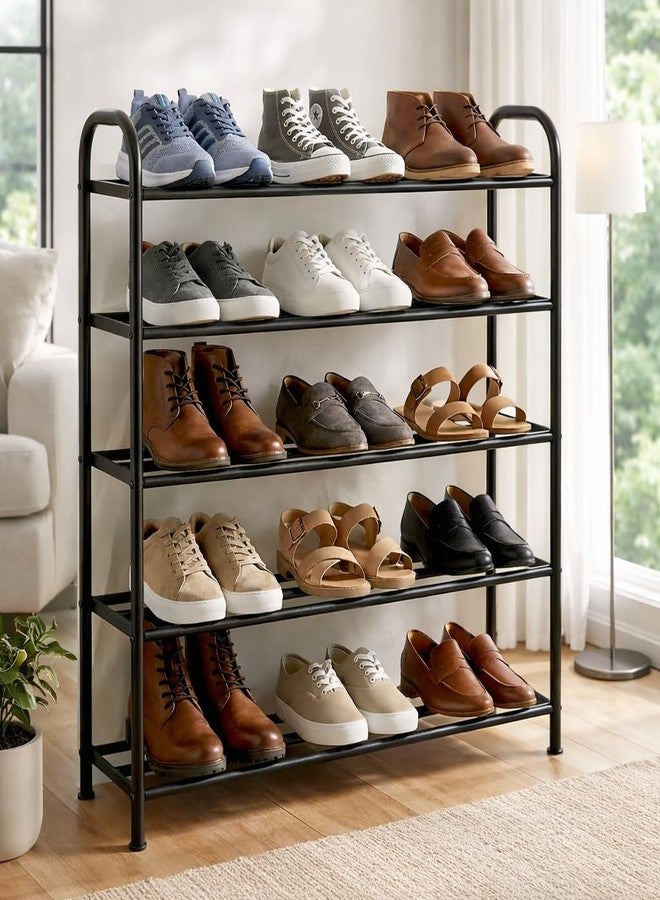LACOSSI Metal Shoe Rack |5-Layer Shoe Stand for Home |Shoe Rack with Shelf, Folding Shoes Rack for Bedroom, Living Room,Entryway, Black,Footwear Stand for Home, Organizer (Mat Black) - Image 2