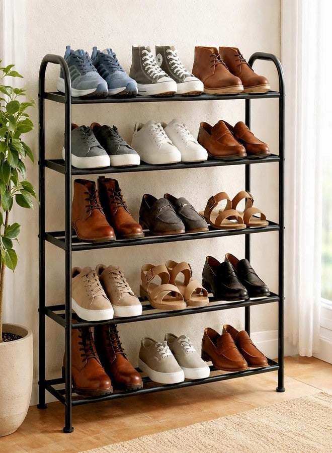 LACOSSI Metal Shoe Rack |5-Layer Shoe Stand for Home |Shoe Rack with Shelf, Folding Shoes Rack for Bedroom, Living Room,Entryway, Black,Footwear Stand for Home, Organizer (Mat Black) - Image 1