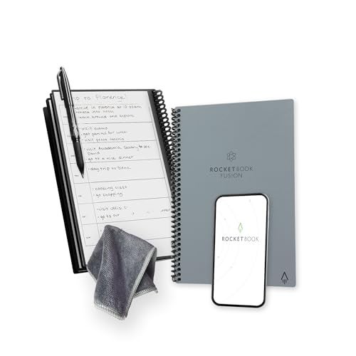 Rocketbook Fusion Reusable Undated Productivity Planner, Executive Size 6x8.8, Gray - Goals, Monthly and Weekly Calendar, Daily To-do List, Lined and Dotted Notes Pages - Image 1