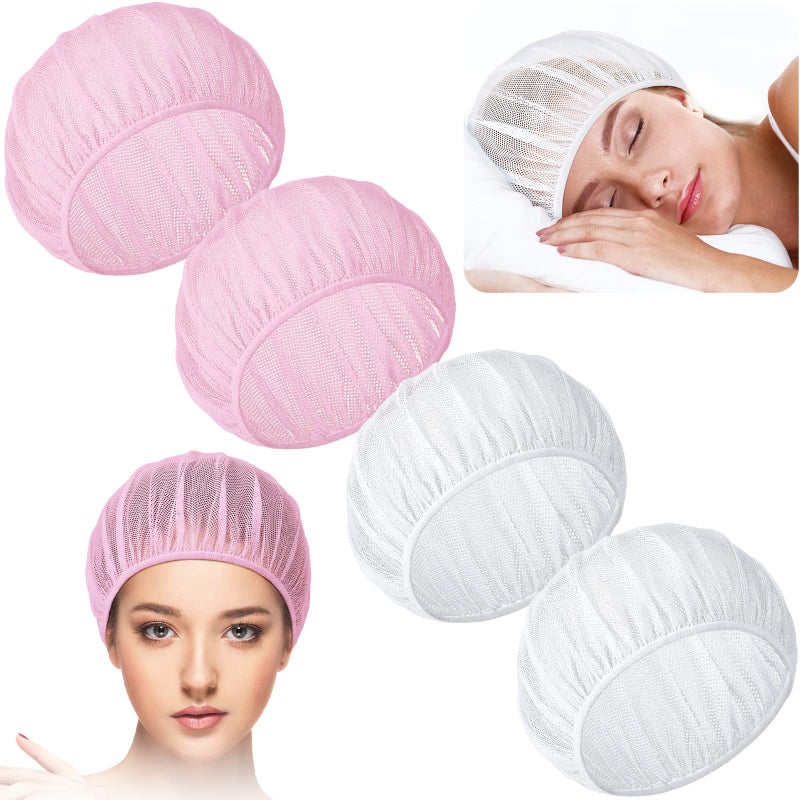 Chuarry 4 Pcs Mesh Sleep Bonnet for Sleeping Night Curly Hair Nets Sleep Caps for WomenWhite Pink
