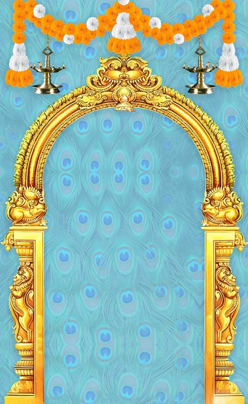 DHARA CREATION Dhara Blue Gate Backdrop Cloth for Pooja Decoration 8ft x 5ft Ideal for Pooja Religious Ceremonies and Home Decor Washable Fabric - Image 3