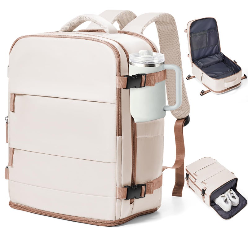 coowoz Travel Backpack Carry On for Women Man Gym Backpacks with Laptop Compartment Mochila de Viaje Teacher Personal Item Backpack Airplane Accessories Must Haves Beige Brown 20L - Image 1