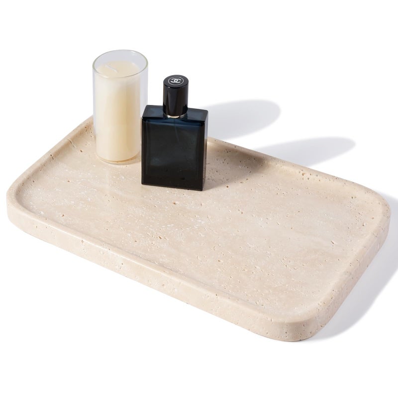 Travertine Vanity Tray Stone Bathroom Tray for Countertop 14 Marble Decorative Dresser Trays Large Serving Trays for Kitchen Counter Storage for Kitchen Sink Perfume Jewelry Holder