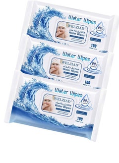 WELZIAD 98% Water Baby Wipes Ultra Soft Sensitive Skin Fragrance Free Set of 3 Pack of 100 Wipes Total 300 Wipes 2+1  - Image 1