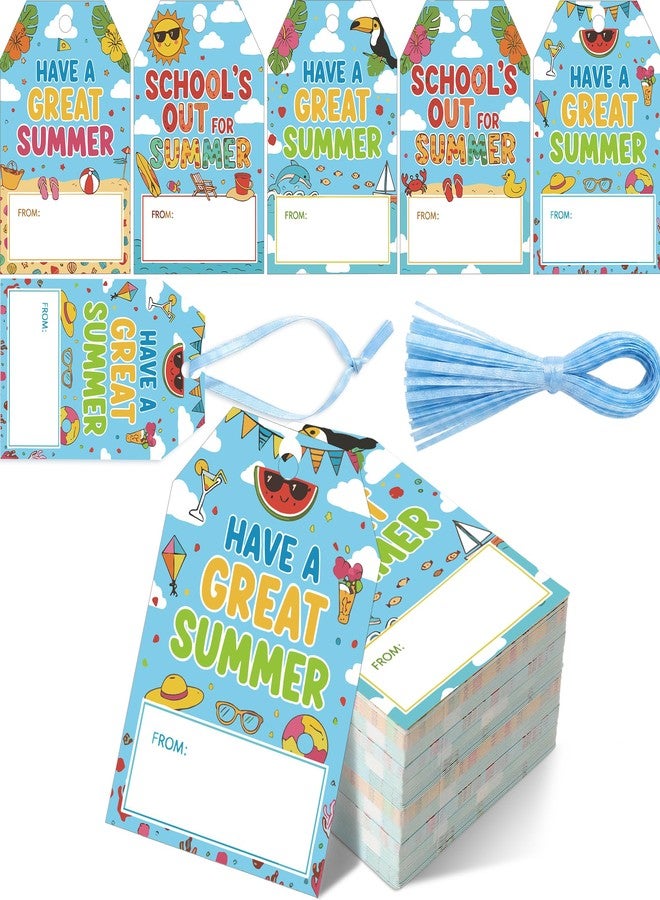 Tinlade 50 Pcs End of School Year Gift Tag School's Out for Summer Teacher Gifts Tags with String 3.35 x 2.17 Inch Have A Great Summer Paper Hangtags for Gift Wrapping Party Decoration - Image 1