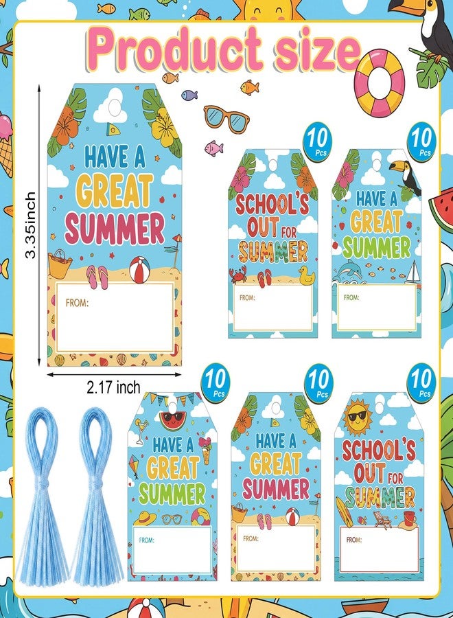 Tinlade 50 Pcs End of School Year Gift Tag School's Out for Summer Teacher Gifts Tags with String 3.35 x 2.17 Inch Have A Great Summer Paper Hangtags for Gift Wrapping Party Decoration - Image 2