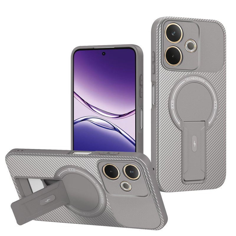 erorex For OPPO A5 Pro 5G / 4G Global Carbon Fiber Texture MagSafe Phone Case with Holder(Grey) - Image 1