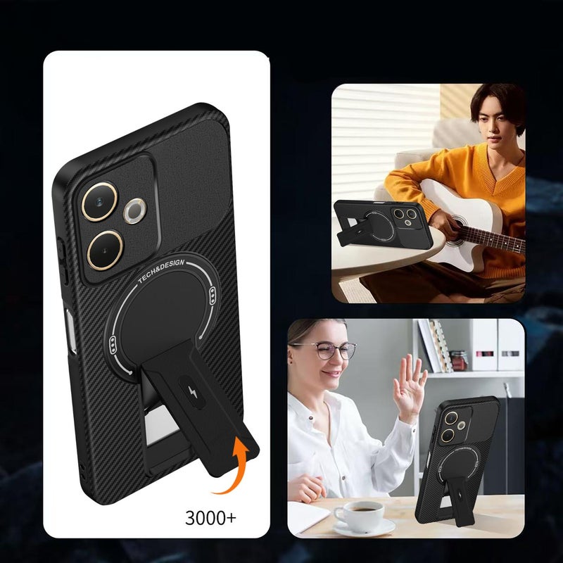 erorex For OPPO A5 Pro 5G / 4G Global Carbon Fiber Texture MagSafe Phone Case with Holder(Grey) - Image 3