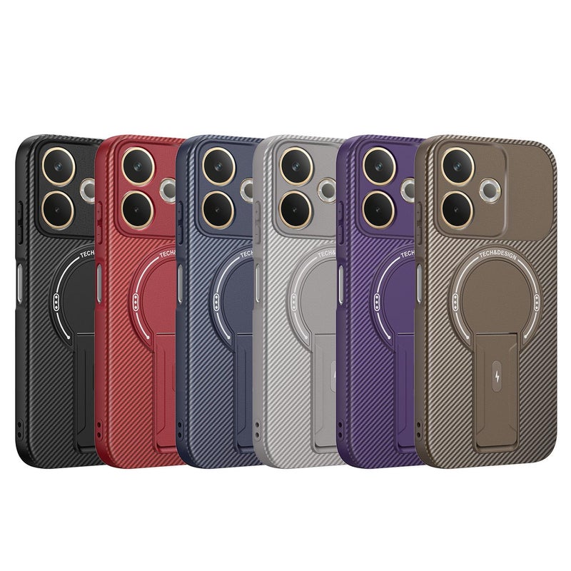 erorex For OPPO A5 Pro 5G / 4G Global Carbon Fiber Texture MagSafe Phone Case with Holder(Grey) - Image 2