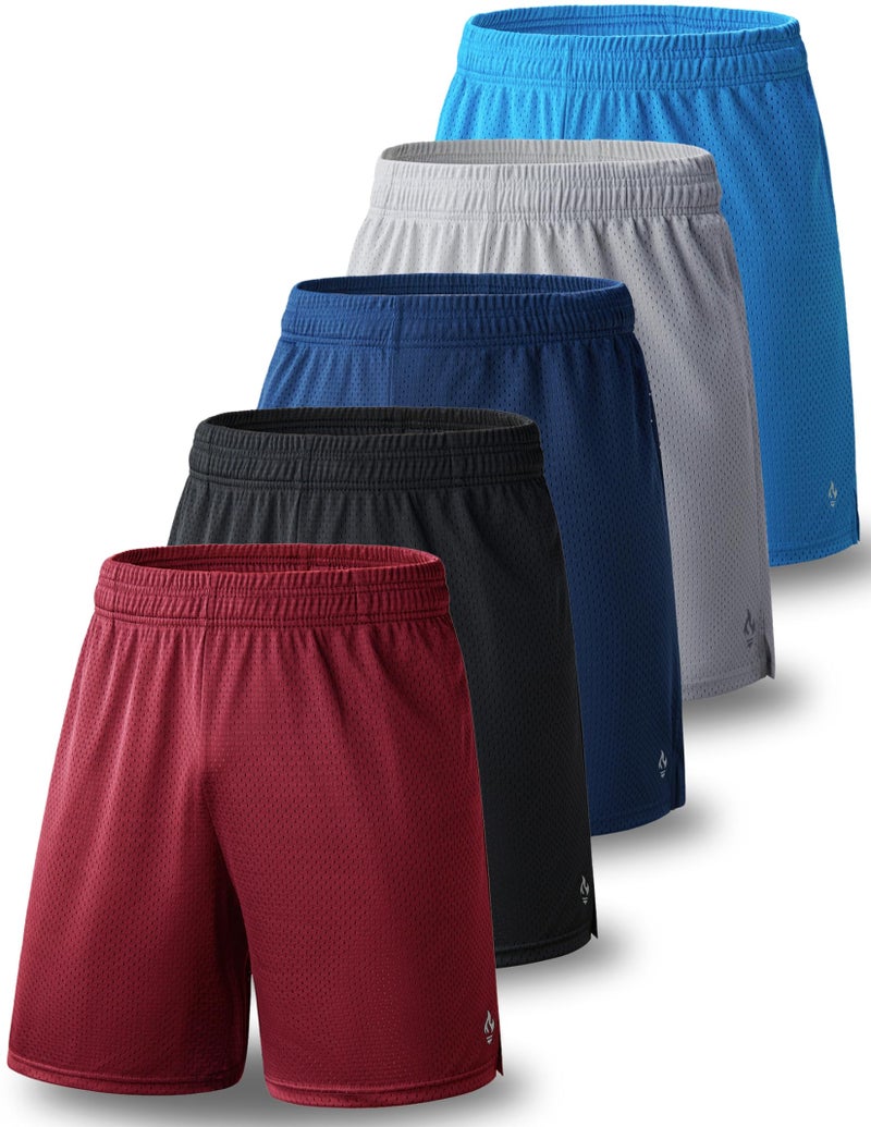 5 Pack Mens Athletic Shorts 9 Mesh Basketball Shorts Men Active Gym Shorts with Pockets Set 1 Small