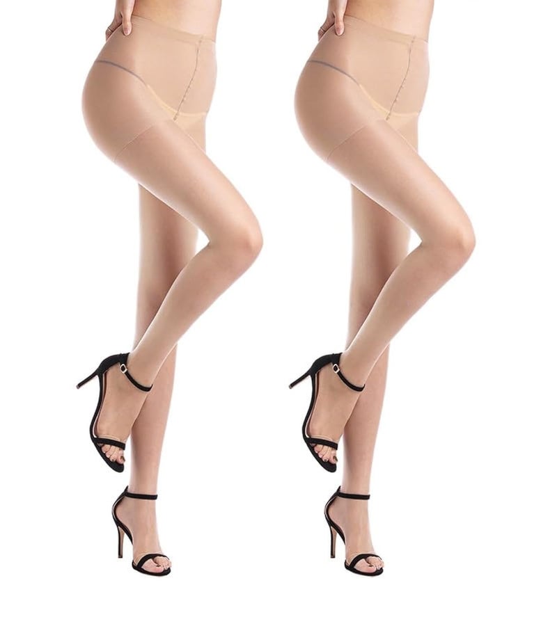 WAKUNA 2 Pairs Toeless Pantyhose Tights For Women 20D Open Toe Pantyhose Control Top Coffee Beige Medium - Image 1