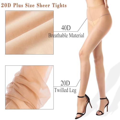 WAKUNA 2 Pairs Toeless Pantyhose Tights For Women 20D Open Toe Pantyhose Control Top Coffee Beige Medium - Image 4