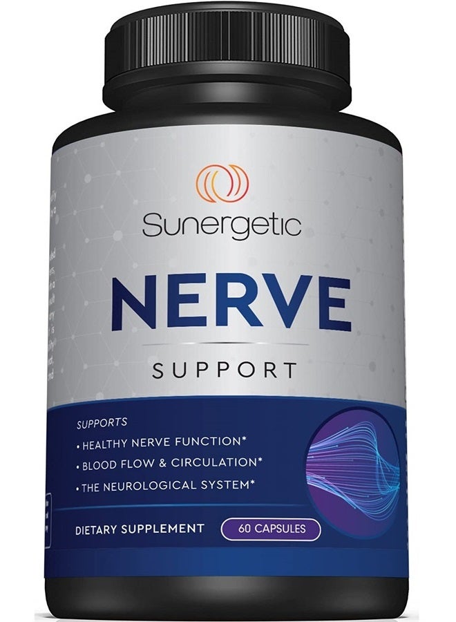 Sunergetic Premium Nerve Support Supplement – with Alpha Lipoic Acid (ALA) 600 mg, Acetyl-L-Carnitine (ALC) & Benfotiamine - Nerve Support Formula for Healthy Circulation, Feet, Hands & Toes - 60 Capsules - Image 1
