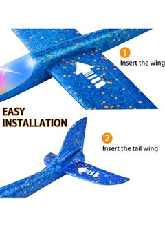 SHOWAY 2 عبوة من طائرات LED المضيئة، طائرة رغوية كبيرة مقاس 17.5 بوصة، طائرة شراعية بوضعين للطيران، لعبة طيران للأطفال، ألعاب رياضية خارجية، هدايا حفلات أعياد الميلاد، طائرة رغوية  - Image 2