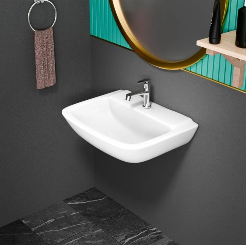 Clay Plus Wall Mount WashBasin 18 12 With PillarTap Stainless Steel Coupling Hose Pipe Wall Hung Basin White - Image 2
