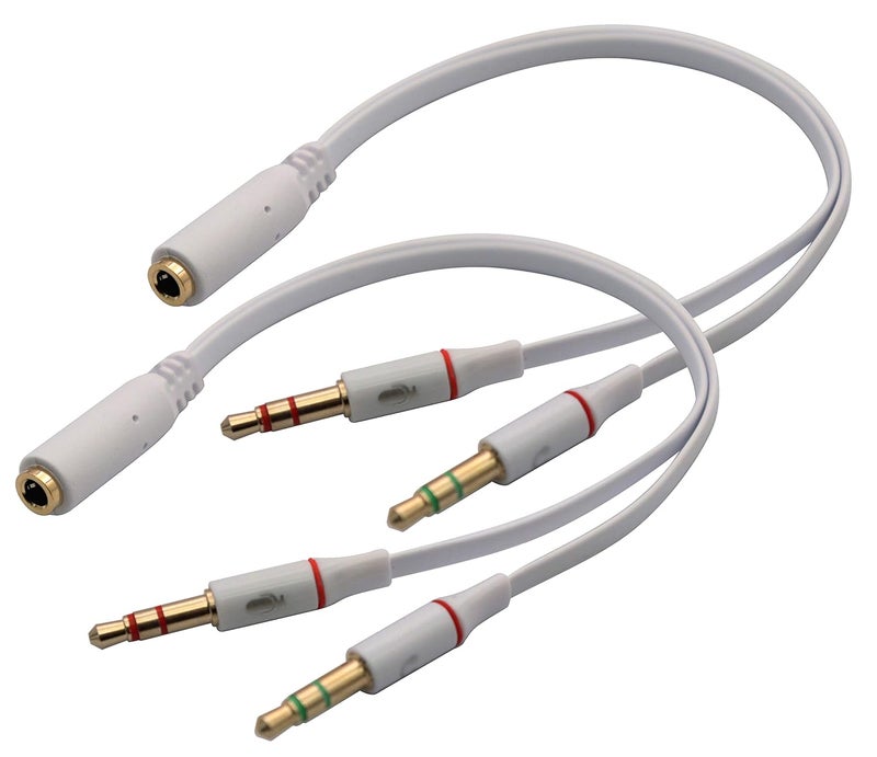 zdyCGTime 3.5mm Headphone Cable Gold-Plated 4 Pole 3.5mm 1/8 inch Female to 3 Pole 2 3.5mm Male Headset Mic & Stereo Audio Cable for PC Computer Y Splitter Audio Flat Cable (20CM) (White) - Image 1