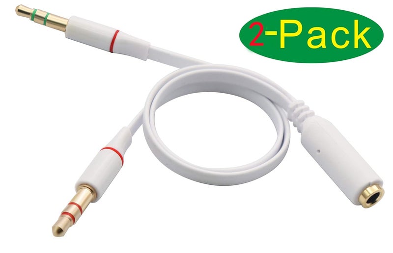 zdyCGTime 3.5mm Headphone Cable Gold-Plated 4 Pole 3.5mm 1/8 inch Female to 3 Pole 2 3.5mm Male Headset Mic & Stereo Audio Cable for PC Computer Y Splitter Audio Flat Cable (20CM) (White) - Image 3