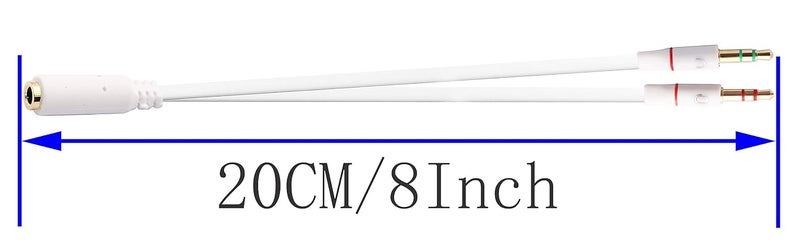 zdyCGTime 3.5mm Headphone Cable Gold-Plated 4 Pole 3.5mm 1/8 inch Female to 3 Pole 2 3.5mm Male Headset Mic & Stereo Audio Cable for PC Computer Y Splitter Audio Flat Cable (20CM) (White) - Image 2