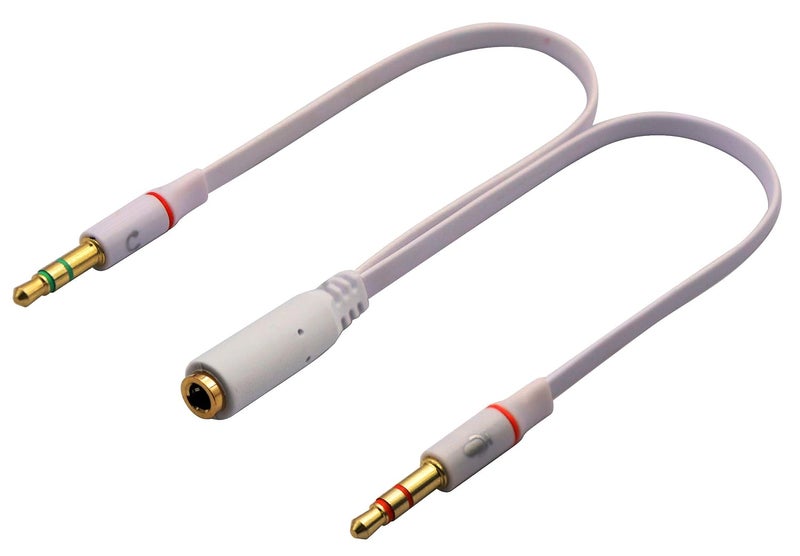 zdyCGTime 3.5mm Headphone Cable Gold-Plated 4 Pole 3.5mm 1/8 inch Female to 3 Pole 2 3.5mm Male Headset Mic & Stereo Audio Cable for PC Computer Y Splitter Audio Flat Cable (20CM) (White) - Image 4