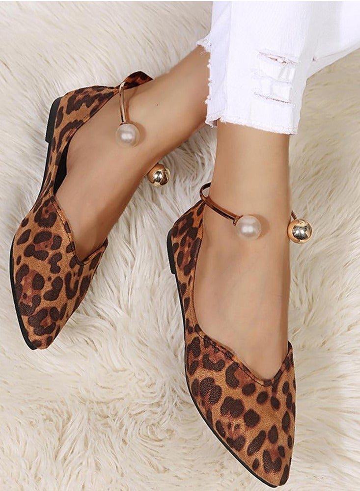European and American pointed toe shoes women new autumn one-step heel leopard print flat shoes women mouth large size work shoes women