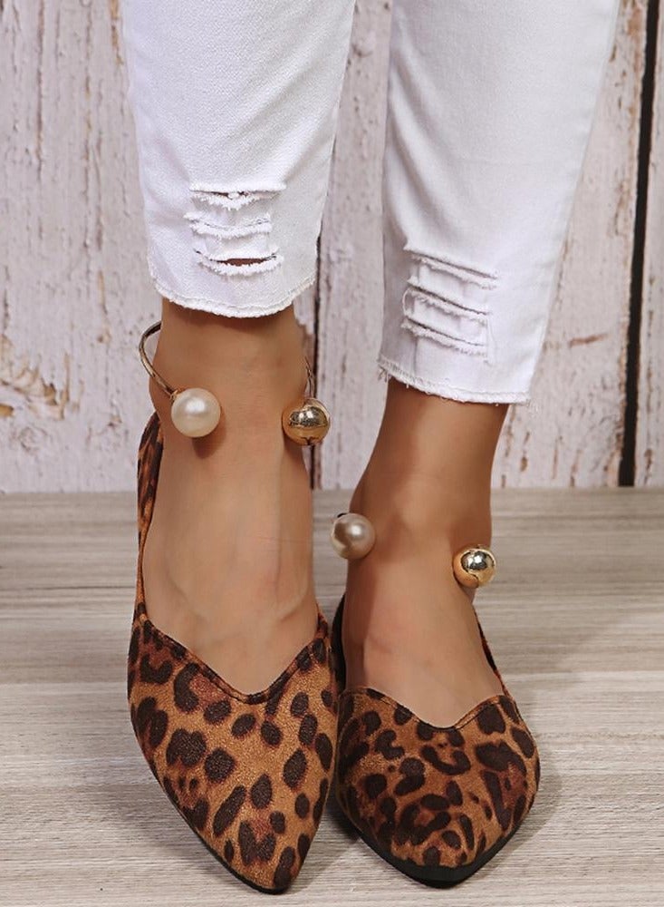 European and American pointed toe shoes women new autumn one-step heel leopard print flat shoes women mouth large size work shoes women