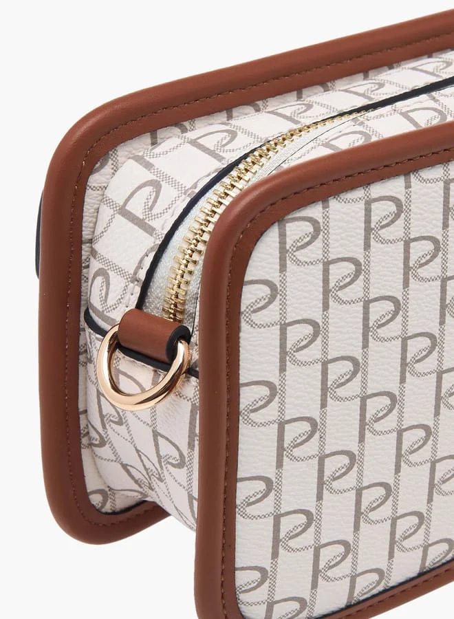 Paprika Women Monogram Print Crossbody Bag with Adjustable Strap and Zip Closure