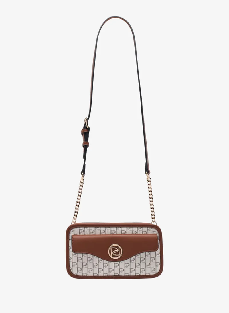 Paprika Women Monogram Print Crossbody Bag with Adjustable Strap and Zip Closure