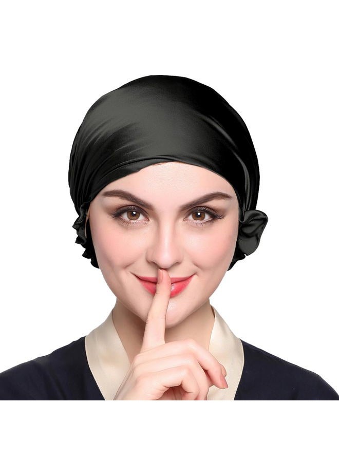 LilySilk Silk Bonnet for Sleeping Womens Sleep Cap 100% 19MM Mulberry Silk for Long Curly Hair Adjustable Stretchy Black - Image 1