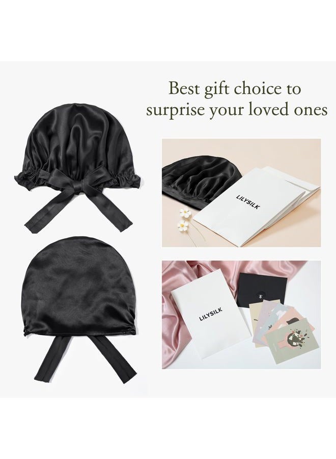 LilySilk Silk Bonnet for Sleeping Womens Sleep Cap 100% 19MM Mulberry Silk for Long Curly Hair Adjustable Stretchy Black - Image 5