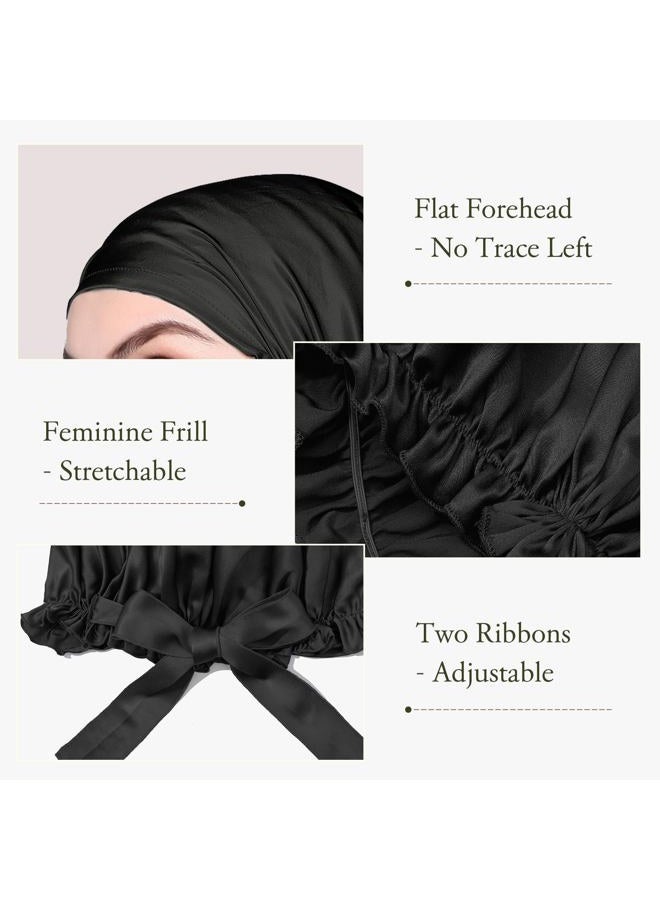 LilySilk Silk Bonnet for Sleeping Womens Sleep Cap 100% 19MM Mulberry Silk for Long Curly Hair Adjustable Stretchy Black - Image 3
