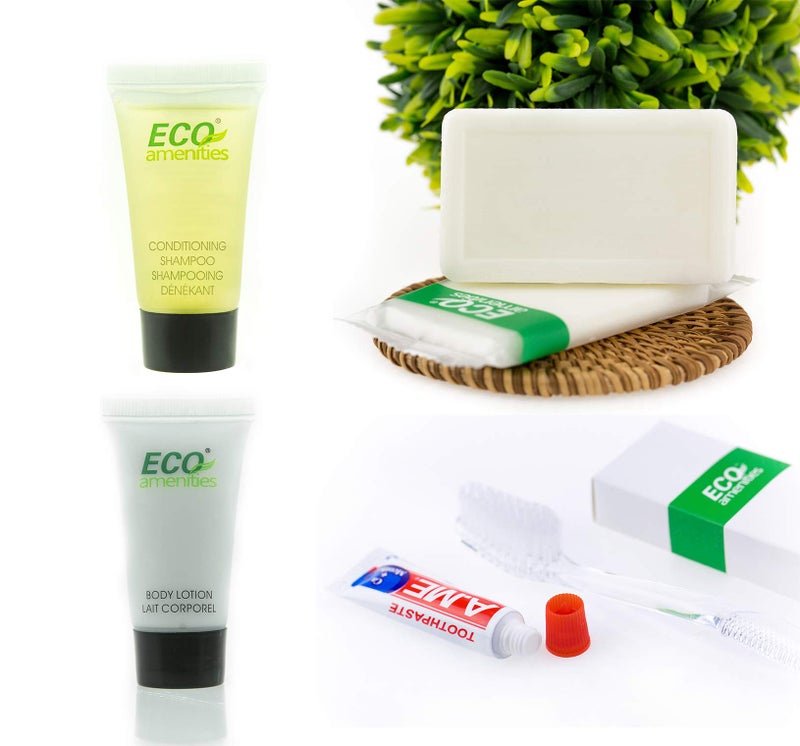 ECO amenities Toiletry Kit - Shampoo Conditioner Set & Bathroom Soap - Travel Toothbrush Set & Toothpaste - Bulk Hygiene Kits & Travel Toiletries - 84 Units, 5-Pc Each - Image 1