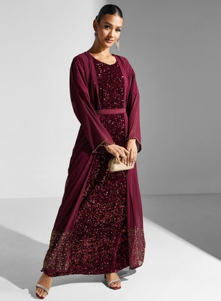 Shimmer Dress With Abaya & Sheila