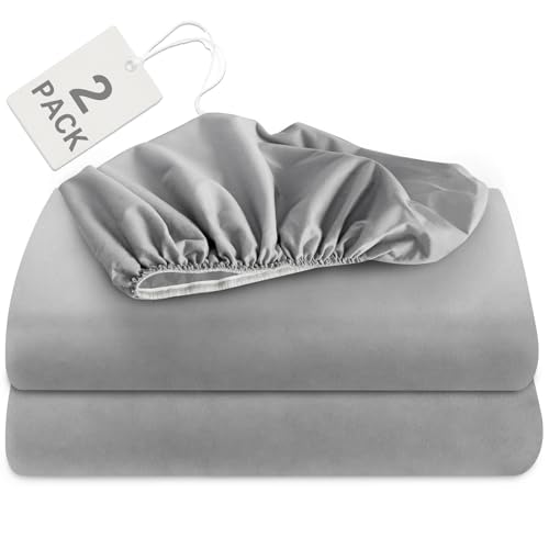 Biloban Twin Fitted Sheet 2 Pack Twin Bedding Fitted Sheets Only with Deep Pocket up to 14 Bottom Sheet Shrinkage  Stain Resistant Bed Sheets Wrinkle Free  Easy Care Grey