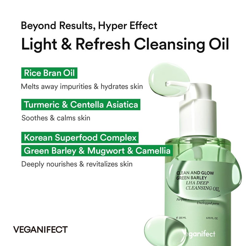 VEGANIFECT Hydrating Light Cleansing Oil for Sensitive Skin, Waterproof Makeup Remover & Blackhead Cleaner with Rice Bran Oil, Turmeric, and Centella Asiatica, Korean Skin care (205ml/6.93 fl oz) - Image 4