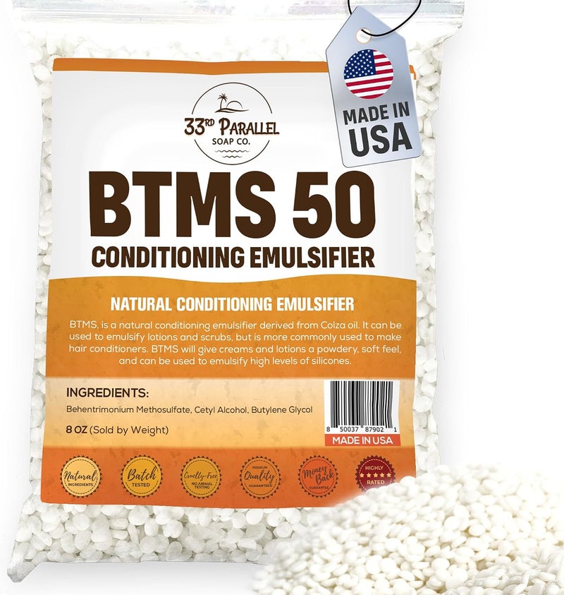 33RD PARALLEL SOAP CO. BTMS 50 (8 oz) Conditioning Emulsifier | 100% Natural Plant Derived | Behentrimonium Methosulfate Cetearyl Alcohol Emulsifying Conditioner | Product of USA (8 Ounces) - Image 1