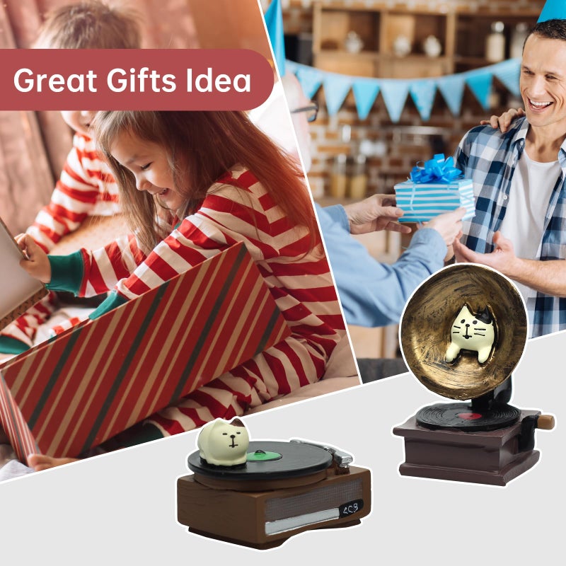 RAQWI Cat Vintage Phonograph and Record Player Figurine Suitble for Office, Home Decoration Perfect for Cat Lovers - Image 5