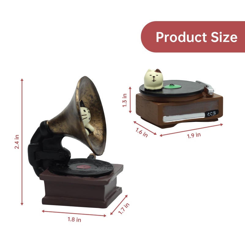 RAQWI Cat Vintage Phonograph and Record Player Figurine Suitble for Office, Home Decoration Perfect for Cat Lovers - Image 2