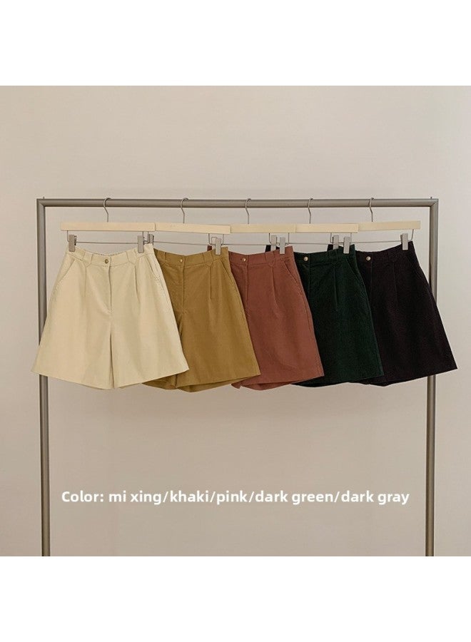 Allo Korean Style Vintage Corduroy Shorts 2024 Autumn Thirteen Line Women's Casual Loose Straight Pants 22950 