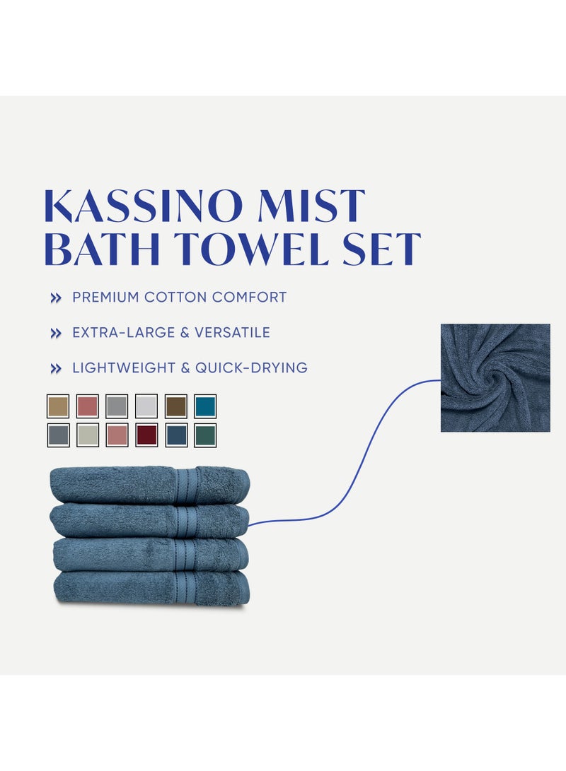 كاسينو Kassino Premium Bath Towels Set - (4 Pack, 70x140 cm), 580 GSM Bath Towel,100% Combed Cotton, Soft & Quick-Dry Towels for Bathroom, Highly Absorbent, Double Stitched Hotel Quality Towels | China Blue - Image 3