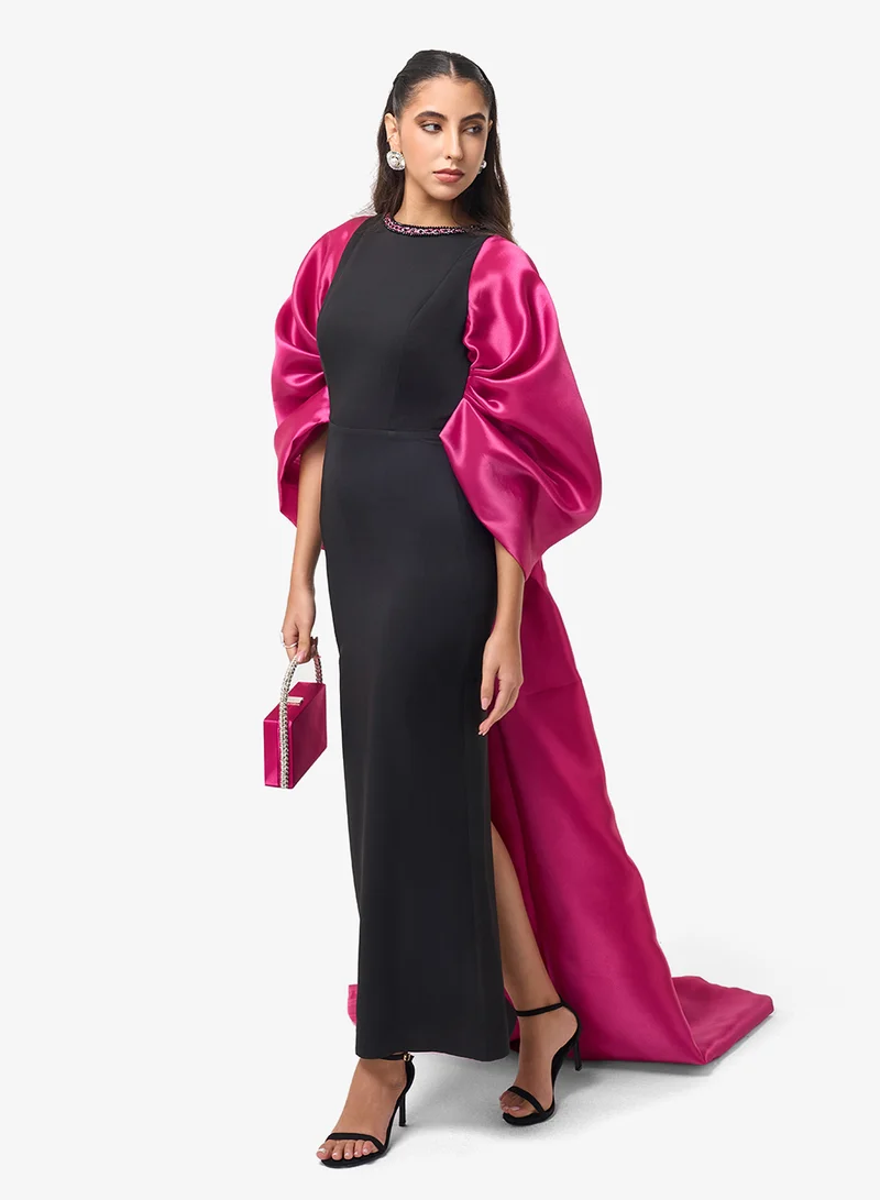 Threadz by Ajooni Puff Sleeve Cape Detail Maxi Dress