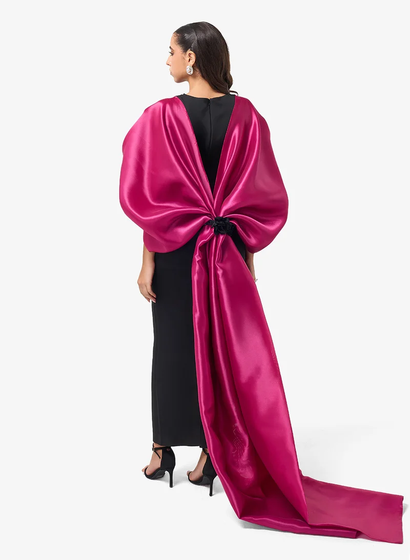 Threadz by Ajooni Puff Sleeve Cape Detail Maxi Dress