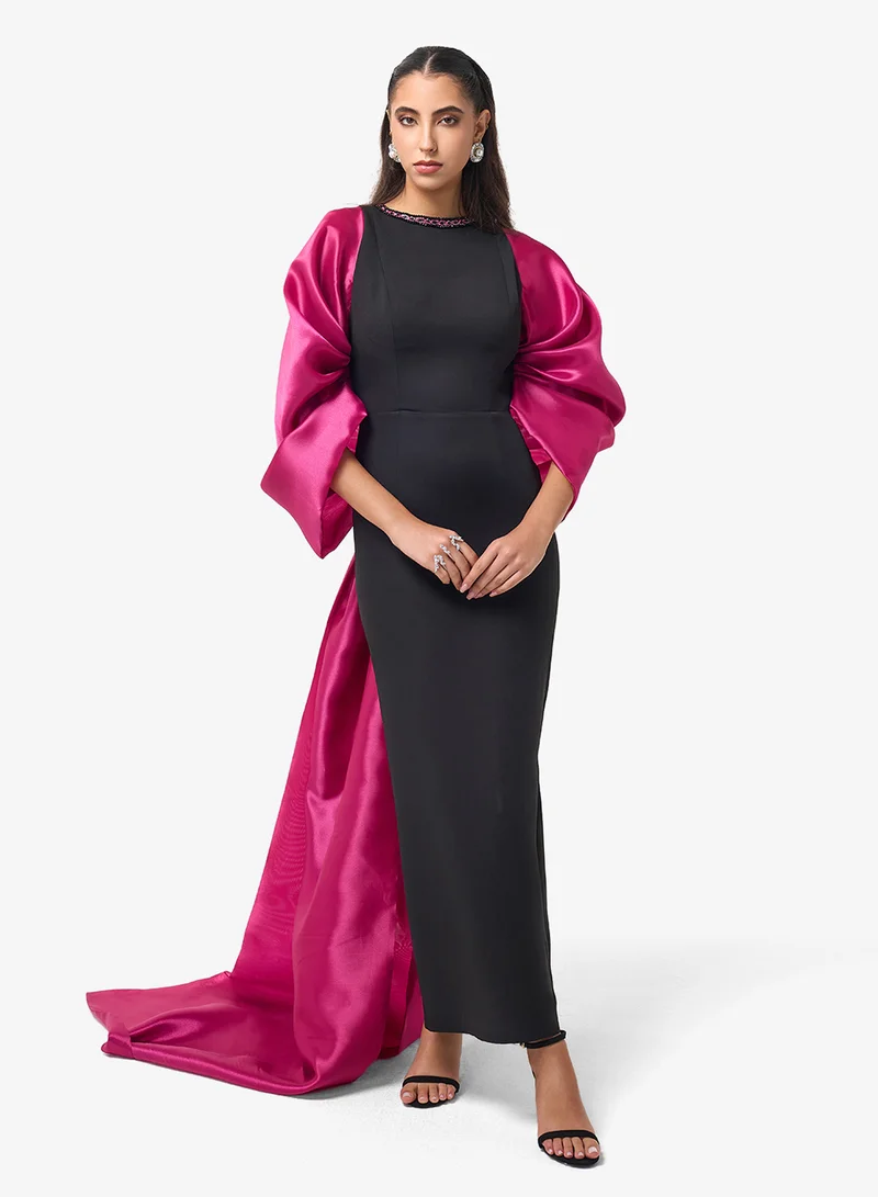 Threadz by Ajooni  Puff Sleeve Cape Detail Maxi Dress for Women | Best Price UAE
