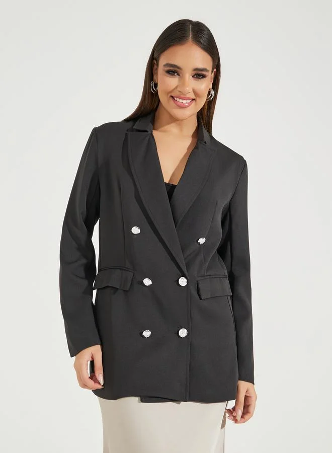 Styli Regular Fit Longline Double Breasted Blazer