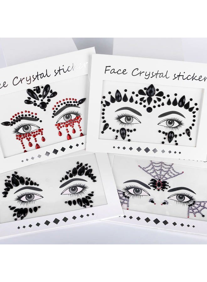 Bowitzki Halloween Face Jewels Festival Design Women Mermaid Face Gems Rhinestone Crystals Stickers Eyes Body Temporary Tattoos (Black - A) - Image 2